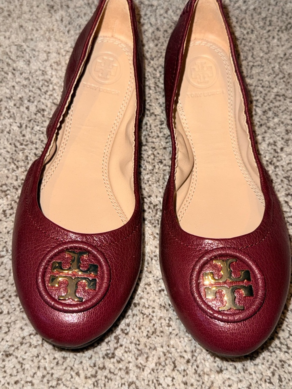 Tory Burch Women's Burgundy Leather Ballet Flats sz 7 new!